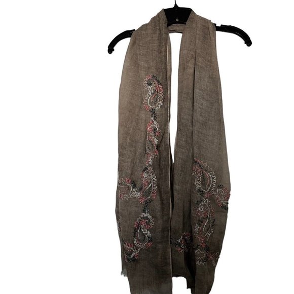 LOF Love of Fashion Oversized Gray/Pink/White Embroidered Gray Scarf 138 x 29" - Picture 1 of 1